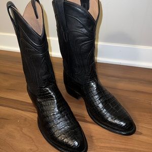 Tecovas | The Dillon | US M 9.5 D - Black Calfskin and Caimen Belly Cowboy Boots